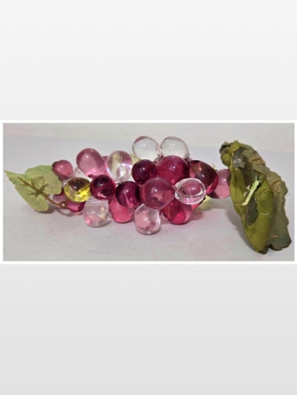 Lucite Faux Grape Cluster Acrylic Pink Clear Retro Home Décor Green Foliage